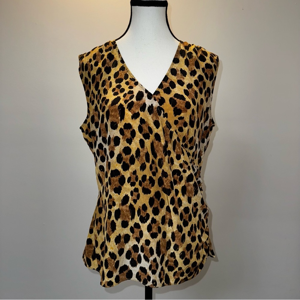 Vintage 100% Silk Assets Leopard Print Tank Top Sleeveless Indie Sleaze Goth